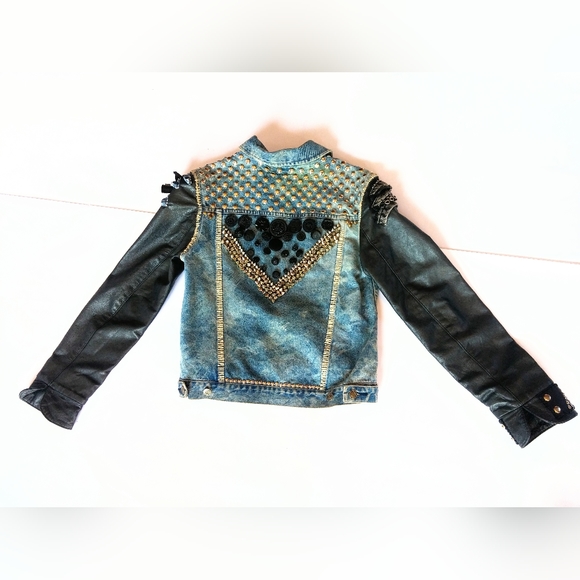 Customized Studded Denim and Leather Jacket - Picture 2 of 10